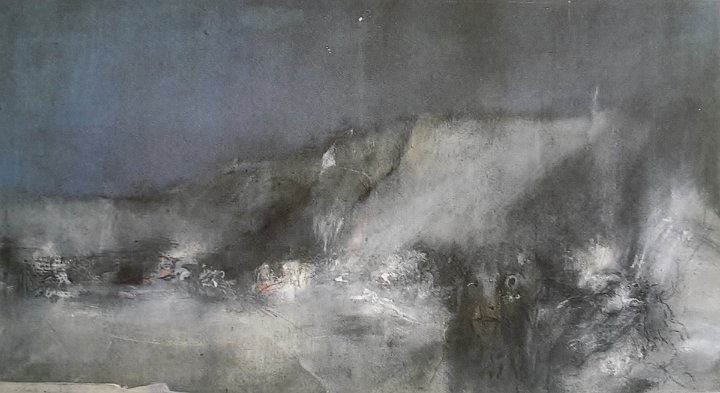 <b>10. Osvaldo Piraccini</b>
(Cesena 1931)<br><i>
Ricordo dell’eccidio</i>, 1960<br>
Olio magro su tela, 85x150 cm