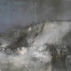 <b>10. Osvaldo Piraccini</b>
(Cesena 1931)<br><i>
Ricordo dell’eccidio</i>, 1960<br>
Olio magro su tela, 85x150 cm