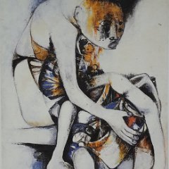 <b>18
Valentina Berardinone</b>
(Napoli 1929)<br><i>
Il compagno ferito</i>, 1961<br>
Olio su tela, 100x70 cm